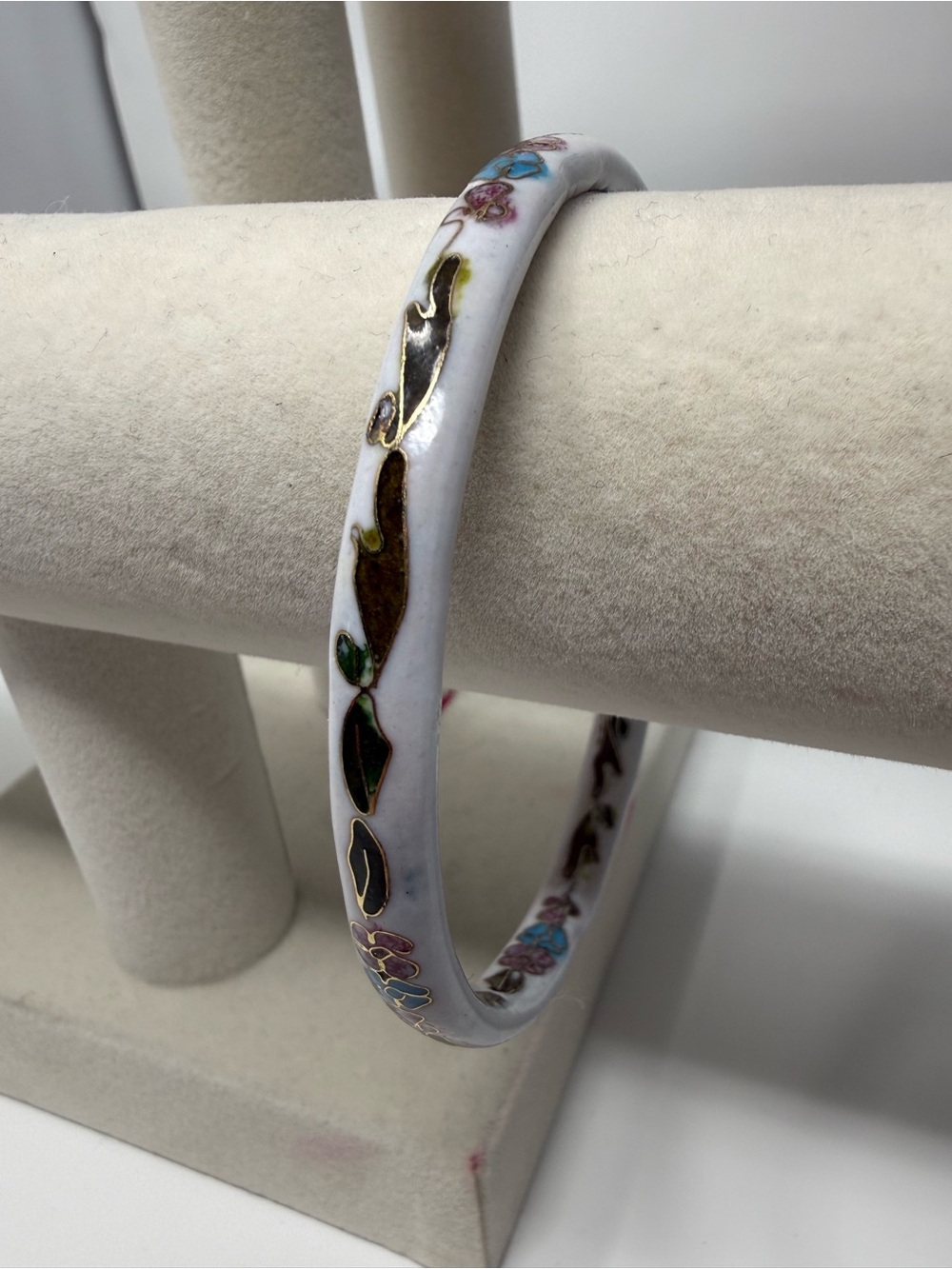 Vintage White Cloisonné Bangle Bracelet